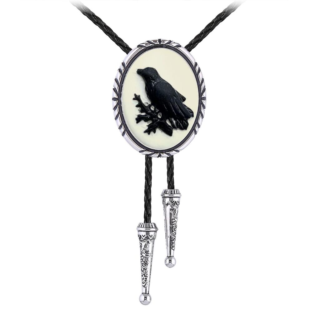 7761 Raven Bolo Tie Vintage Western Gothic Bird Bolo Tie Cowboy Necklace